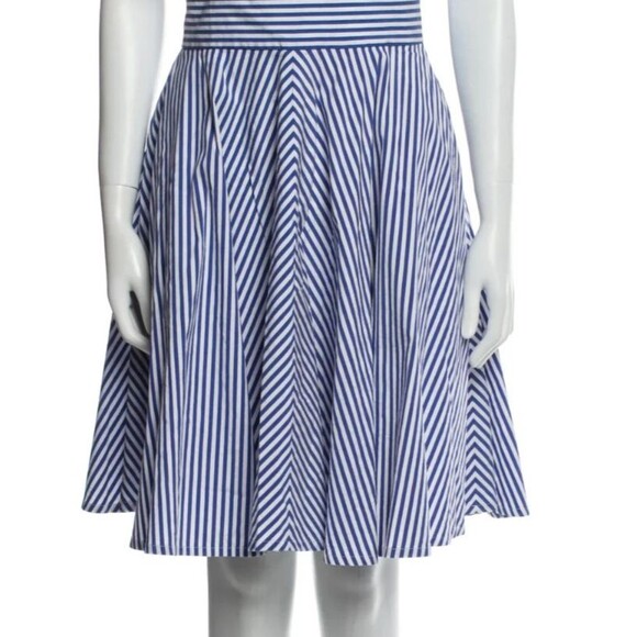 DESIGNER MICHAEL KORS COLLECTION BLUE/WHITE STRIPED A LINE HALTER TOP DRESS 8.R - Picture 9 of 13
